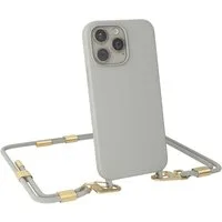 EAZY CASE Handykette Carabiner Chain für Apple iPhone 15 Pro Max 6,7 Zoll, Schutzhülle zum Umhängen Handyhülle mit Umhängeband Schwarz Grau Taupe