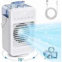 MOPUEA Ventilatorkombigerät Tragbare Mobiles Klimagerät 4-in-1, Mini Luftkühler mit Wasserkühlung, 600ml Wassertank, 4 Windgeschwindigkeiten, Timer, Farben Licht