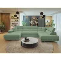 MIRJAN24 Wohnlandschaft Torezio Bis Cord, mit Bettkasten und Schlaffunktion, Einstellbare Kopfstützen, 346x203x70-90 cm, U-Form