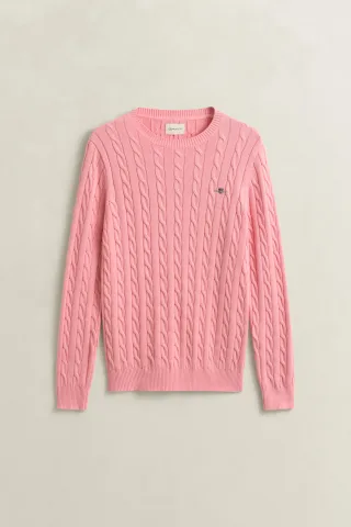 GANT - Zopfstrick Rundhalspullover aus Baumwolle washed pink - Gr. - M