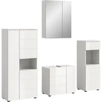 welltime Badmöbel-Set BIEL, Höhe 190 cm, Midischrank, Unterschrank, Spiegel, Standschrank, (4-St), Bad Set, modernes Design, Hochschrank, Unterschrank, Spiegel