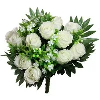 Kunstblumenstrauß Kunstblume Strauß Rosen Blumenstrauß 39cm WEISS leicht creme, Floratexx GmbH
