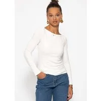 SASSYCLASSY Langarmshirt Langarmshirt mit U-Boot Ausschnitt für Damen Elegantes Shirt in feiner Rippstruktur