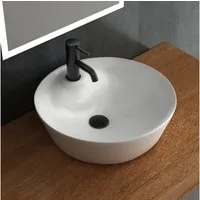 Alpenberger Aufsatzwaschbecken Waschbecken Oval - Waschschüssel Waschschale Weiß (Waschschale mit Nanobeschichtung, 1-St., Keramikbecken), Kleines Waschbecken Gäste WC Waschschüssel