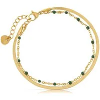 Made by Nami Edelstahlarmband Zweireihiges Armband Damen Gold aus Edelstahl mit bunten Perlen, 20 + 5 cm Länge Wasserfest Chakra Schmuck Bunt