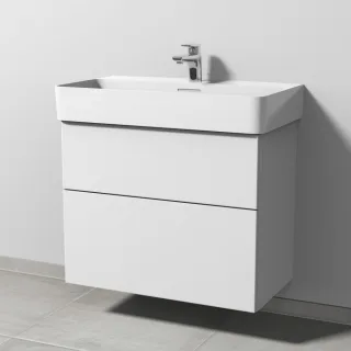 Sanipa 3way Waschtischunterbau zu Laufen VAL Waschtisch mit 2 Auszügen, Weiß-Soft SM82343
