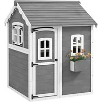 Outsunny Spielhaus Kinderspielhaus Holz mit Tür Fenster Pflanzkasten Gartenhaus, Kinderhaus für Kinder 3-8 Jahre