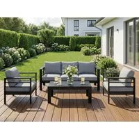 MeXo Gartenlounge-Set Gartenmöbel Set 4-5 Personen Aluminium Wetterfest, (12cm Deluxe Relax-Sitzkissen, 4-tlg., Belastbarkeit pro Sitzplatz 140kg), Lounge Gartenmöbelset mit Tisch, Luxus Relax