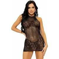 Leg Avenue Minikleid Mini-Kleid transparent mit Schmucksteinen - schwarz (1-tlg) transparent