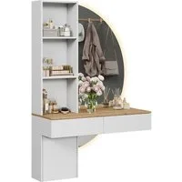 Vicco Schminktisch Melora, Weiß/Eiche, 100 cm mit LED-Spiegel (2-St)