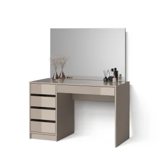 Livinity® Schminktisch, Greige, Holzwerkstoff, 5 Fächer, 5 Schubladen, Rechteckig, 120x75x55 cm, Schlafzimmer, Schminktische