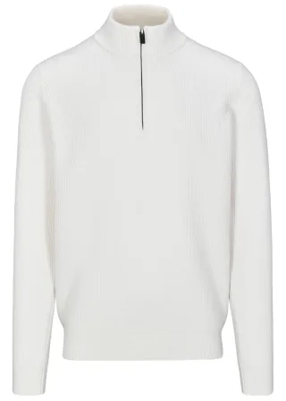 COMMANDER Finest Clothing - Zip Troyer Pullover, uni Rippe snow white - Gr. - L