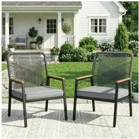 TLGREEN Gartenstuhl Eisen-Rattan Gartensessel,verbreiterter Sitz, (Balkonstühle Metall und Rattan, mit 8 cm dicken Sitzkissen, 2 St), 160 kg Belastbar für Terrasse, Garten und Veranda