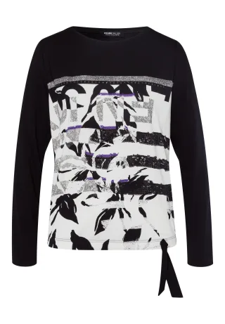 FRANK WALDER - Shirt FROZEN FLAIR mit Schmucksteinen schwarz/ecru/deep violet - Gr. - 38