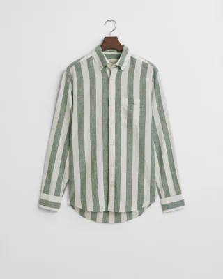GANT - Regular Fit Hemd aus Baumwolle und Leinen mit Streifen woody green - Gr. - XXL