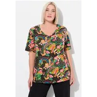 Ulla Popken Longshirt Longshirt Blüten A-Linie V-Ausschnitt Halbarm