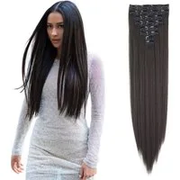 LuxusKollektion Kunsthaar-Extension Clip in Extensions Echthaar 8er Set Haarverdichtung 60 cm Mittel braun