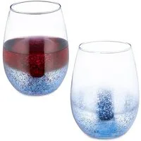 relaxdays Weinglas Weingläser ohne Stiel 2er Set blau, Glas