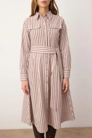 Gestreiftes, mittellanges Hemdkleid für Damen, lässig/alltagstauglich
