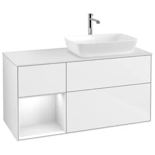Villeroy und Boch Finion Waschtischunterschrank F801GFGF 120cm, Abdeckplatte white matt, Regale Glossy white lacquer, Glossy white lacquer