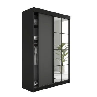 Kier Furniture Schiebetürenschrank, Schwarz, Graphit, Holzwerkstoff, 138x205x59 cm, Schlafzimmer, Kleiderschränke, Schwebetürenschränke