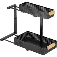 GarveeMore Küchenorganizer-Set 2 Layer CarbonStahl Küchenspüle Rack Schrank Schieben Ziehen Schublade, 41x39x31cm Gewürze Flasche geschichtet Lagerregal Badezimmer Organizer