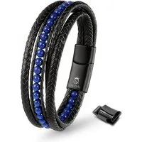 UNIQAL.de Lederarmband DELUXE – elegantes Unisex Natursteinarmband aus Echtleder (geflochten mit Magnetverschluss & Verlängerungsglied, edel, handgefertigt, hochwertig & perfekt als Geschenk), – deutsche Marke, registrierter Händler