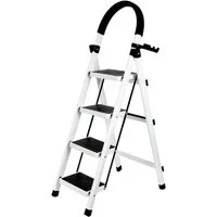 JEOBEST Trittleiter Stufenleiter, Klappleiter Tritthocker mit Handläufen, ( 4 Stufen) Sicherheitsleiter, Anti-Rutsch-stabilem und breitem Pedal