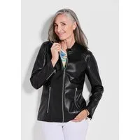GOLDNER Outdoorjacke Kurzgröße: Jacke mit Stehkragen, figurformende Nähte, Lederimitat