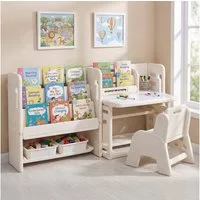 COSTWAY Kindersitzgruppe, (2-tlg), 4 in 1 Kindertisch mit Stuhl, Bücherregalen