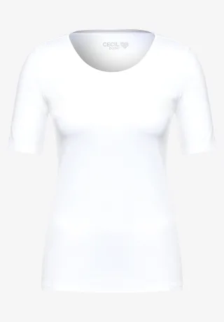 CECIL - Basic T-Shirt mit Rundhals in Unifarbe White - Gr. - S