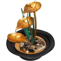 Lemodo Zimmerbrunnen Dekobrunnen mit Metallblätter, 3 Stufen, 23 cm Breite