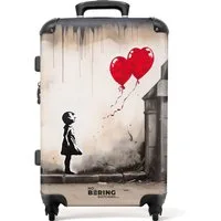 NoBoringSuitcases.com© Hartschalen-Trolley Mädchen mit Luftballons 67 cm - 72 L, 4 Rollen, Koffer Mittelgroß für 20kg, Suitcase für Erwachsene, Reisekoffer