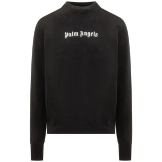 Schwarzer Strickpullover mit klassischem Logo von Palm Angels