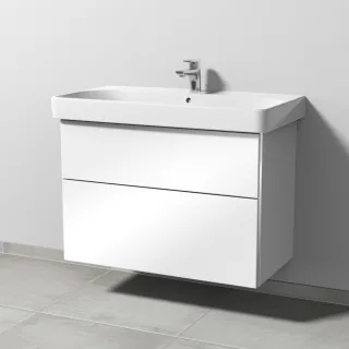 Sanipa 3way Waschtischunterbau zu Geberit Smyle Square Waschtisch mit 2 Auszügen, Weiß-Glanz BS67178