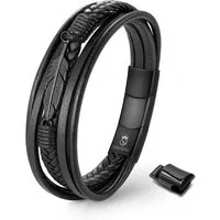 UNIQAL.de Lederarmband Unisex geflochten, Echtleder & Edelstahl, Modell Classic & Feather (Unisex,Edelstahl, Echtleder, geflochten, Casual Style, Handgefertigt)
