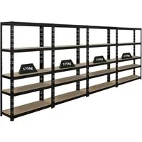 PROREGAL® Schwerlastregal MegaDeal 4 Stück APOLLO 150x90x30cm Fachlast 175kg Schwarz, 4-tlg.