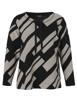 VIA APPIA DUE - Sweatshirt Rundhals 1/1 Arm Druck schwarz/beige - Gr. - 50