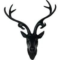 Mojawo Wanddekoobjekt XL Hirschgeweih Hirschkopf Geweih 10-Ender Schwarz 30x18x40cm