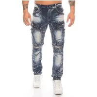 Cipo & Baxx Slim-fit-Jeans Herren Cargo Jeans Hose mit Strasssteinen Jeanshose mit Zierreißverschlüssen und stylischer Batik Waschung