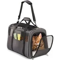 Knupis Tiertransportbox faltbar für Katzen und Hunde, 300D Oxford, Gurt, Leine, leicht bis 5 kg, BxTxH: 42x30x34 cm, faltbar, Gurt, Leine, Netzfenster, leicht
