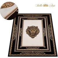 Belle Arti Teppich Teppich Wohnzimmer Wohnzimmerteppich Löwenkopf Löwe Motiv schwarz gold, Kurzflor, Anti-Rutsch, orientalisch, Mäander Muster, Seidenoptik