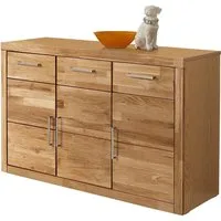 OTTO home Sideboard Logo,130cm breit,42 cm tief, Fronten Massivholz,2 breite Fächer, Holz massiv, Holzwerkstoff, Metall Griffe,3Türen,3Schubladen