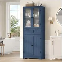 HOMECHO Hochschrank Badschrank mit 4 Türen 2 Schubladen für Küche, Bad, Weiß
