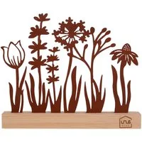 UNUS HOME Dekofigur Aufsteller Blumenwiese (Rost), Blumenwiese-Silhouette aus Metall und Bambus-Holz Wohndekoration