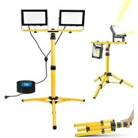 oyajia LED Baustrahler LED-Baustrahler mit Stativ, 2 x 200W, 34100 lm, Drehbarer LED Strahler, Höhenverstellbares Stativ und 5m Kabel, LED fest integriert, ‎Kaltweiß, Wasserdicht IP66 – für Garage, Werkstatt und Baustelle
