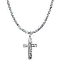 Kuzzoi Kette mit Anhänger Herren Zopfkette Kreuz Gehämmert 925 Silber