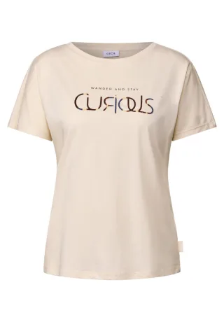 Cecil - T-Shirt mit Wording beige - Gr. - XL