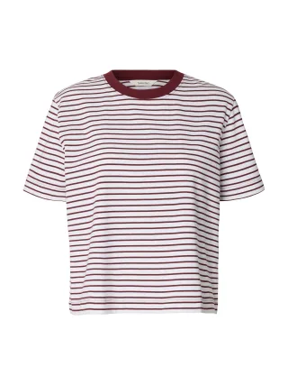 selected women - SLWESSENTIAL SS STRIPED BOXY TEE NOOS Tawny Port - Gr. - S