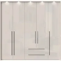 OTTO home Drehtürenschrank Piano, inklusive Rahmen und Beleuchtung, soft-close-Funktion (viele Breiten zur Auswahl, 226cm hoch, mit jeweils 2 Schubladen) beige oder weiß, UV lackiert, Hochglanzfronten, FSC-zertifiziert